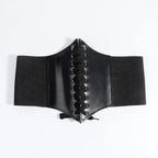 Faux Leather Lace-Up Waist Belt Corset with Wide Structured Design