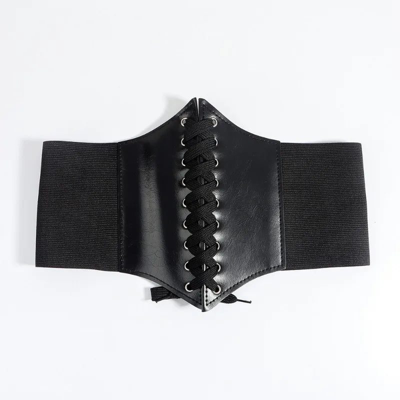 Faux Leather Lace-Up Waist Belt Corset with Wide Structured Design