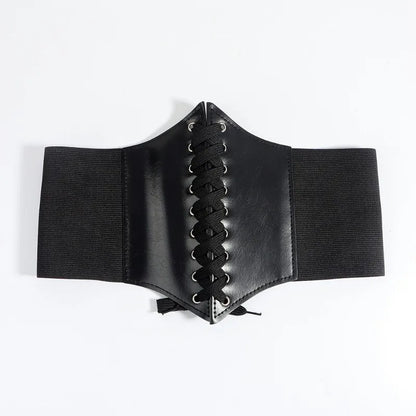 Faux Leather Lace-Up Waist Belt Corset with Wide Structured Design