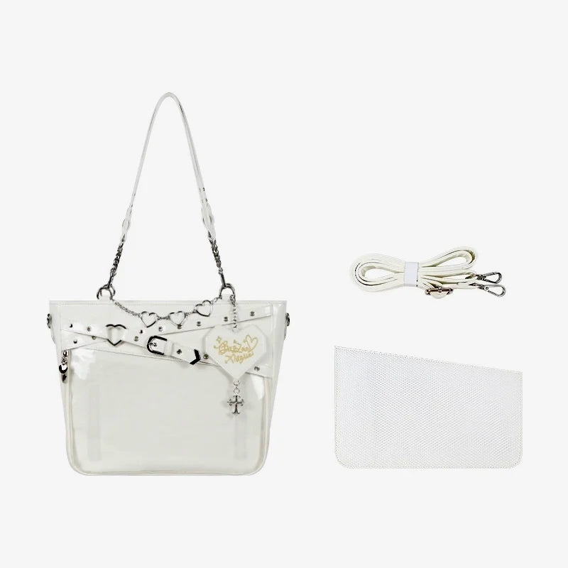 Transparent Display Shoulder Bag with Chain Detail and Crossbody Strap