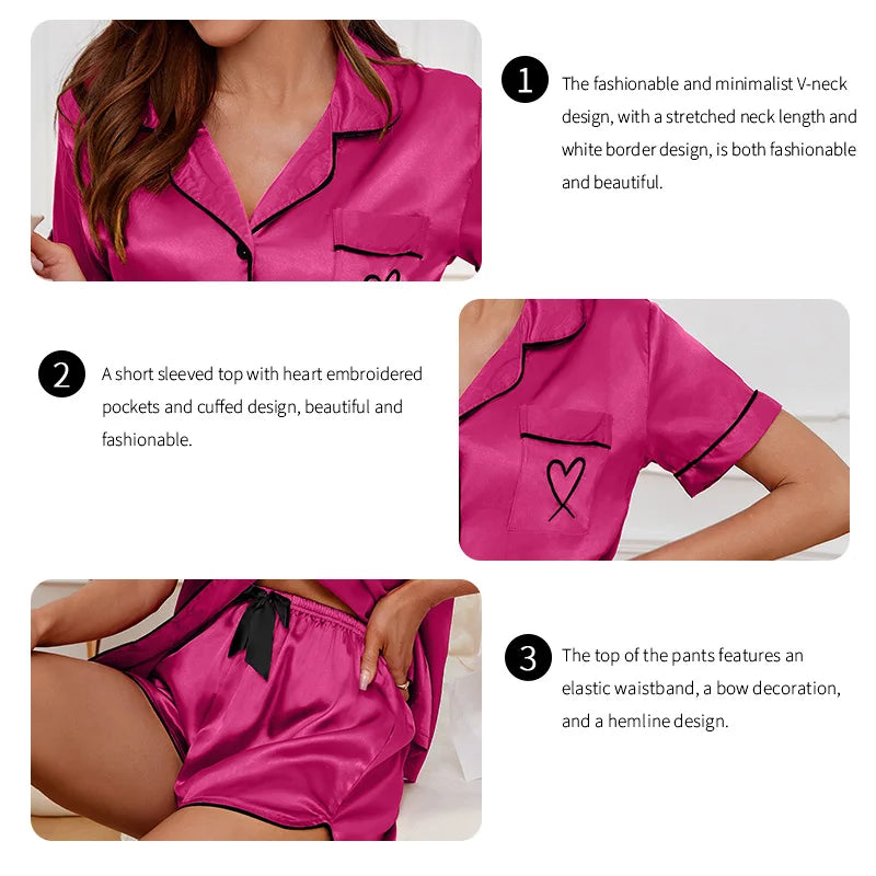 Button Front Shirt and Shorts Lounge Sleepwear Co-Ord Set for Women