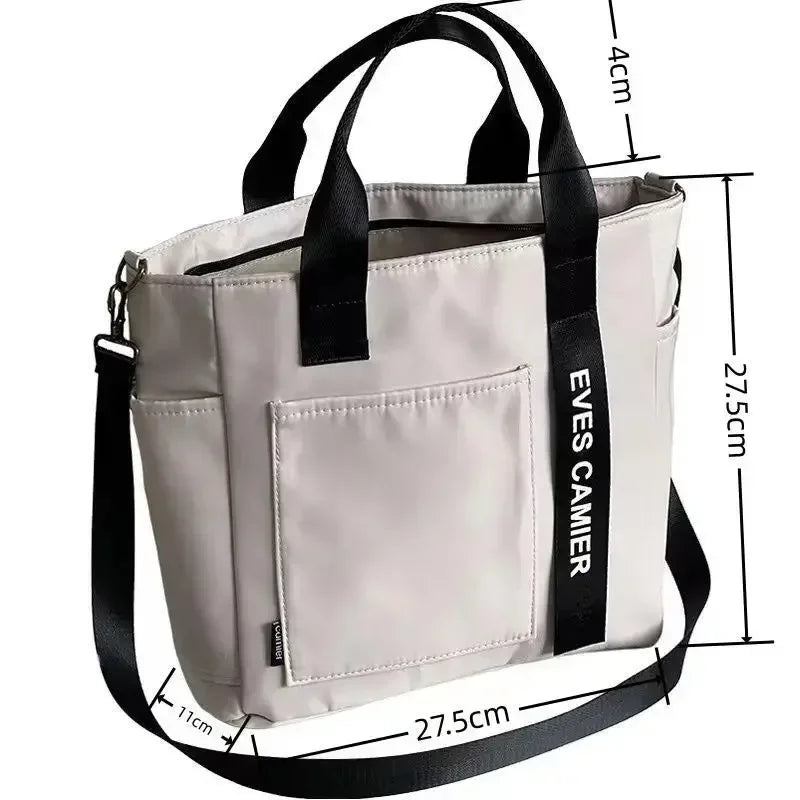 Large Capacity Nylon Tote Bag with Utility Pockets Casual Everyday Design