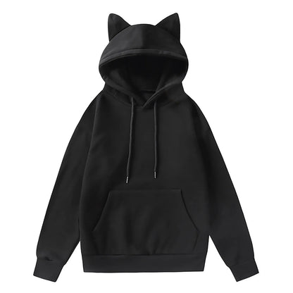 Minimalist Anime Cat Ear Hoodie with Kawaii Streetwear Aesthetic Design