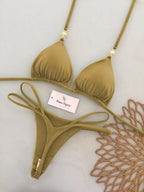 Rich Burgundy Triangle Bikini Set with Double-Strap Tie Details and Gold Accents
