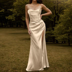 Minimalist Satin Slip Maxi Dress with Dark Romantic Alternative Fashion Style