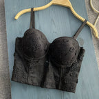 Floral Lace Bustier Top with Embroidered Detailing and Structured Cups