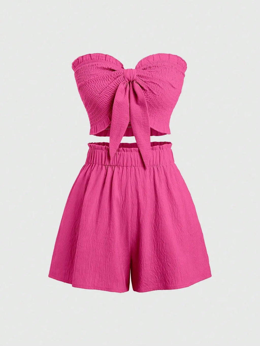 Front Knot Strapless Top and Shorts Summer Casual Co-Ord Set