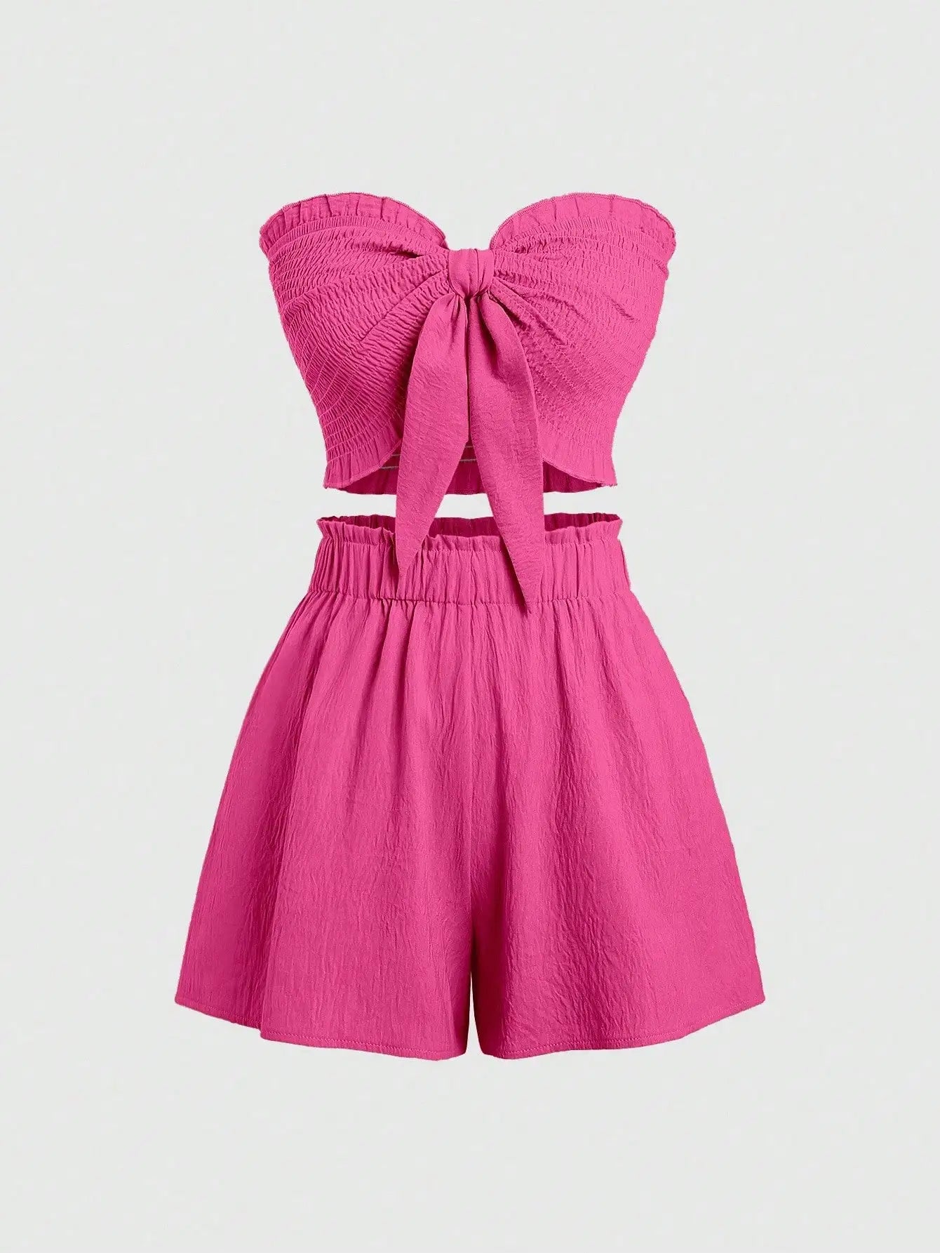 Front Knot Strapless Top and Shorts Summer Casual Co-Ord Set