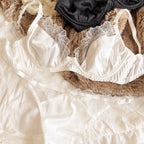 Rich Chocolate Satin and Black Lace Spliced Underwire Lingerie Set