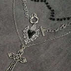 Layered Heart and Cross Necklace Set for Gothic Y2K Styling
