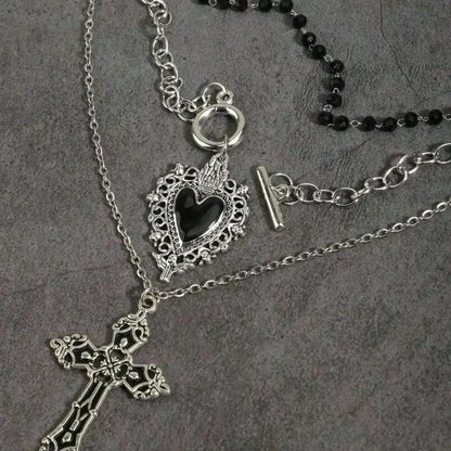 Layered Heart and Cross Necklace Set for Gothic Y2K Styling