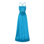 Spaghetti Strap Maxi Dress with Open Back Design and Side Slit Detail