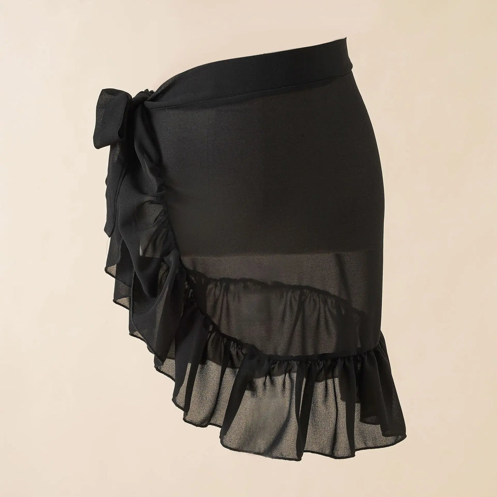 Sheer Printed Chiffon Bikini Cover-Up Skirt with Lightweight Wrap Design for Beach and Poolside Styling
