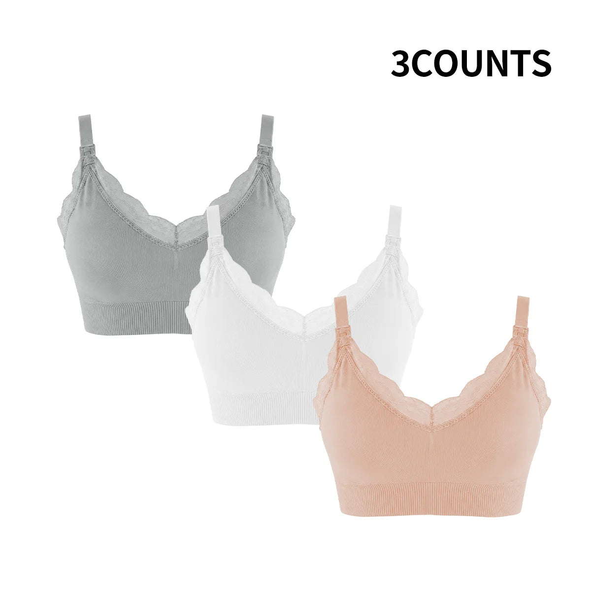 Wire-Free Seamless Nursing Bra with Delicate Scalloped Lace Trim