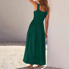 Sleeveless Lace Up Maxi Dress with Relaxed A-Line Boho Silhouette