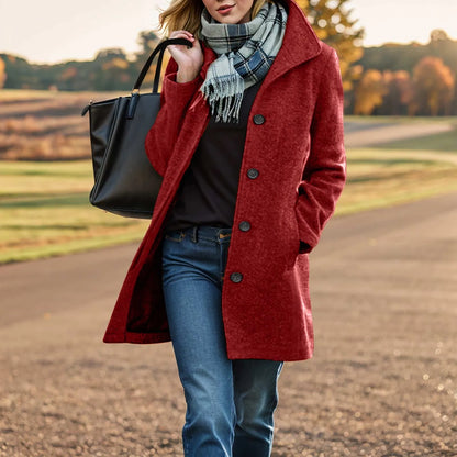 Women's Mid-Length Button Front Coat Relaxed Tailored Winter Casual Everyday Outerwear