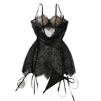 Sheer Black Lace V-Neck Babydoll and Matching Panty Set