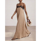 Contrast Trim Maxi Dress With Soft A Line Flowing Silhouette
