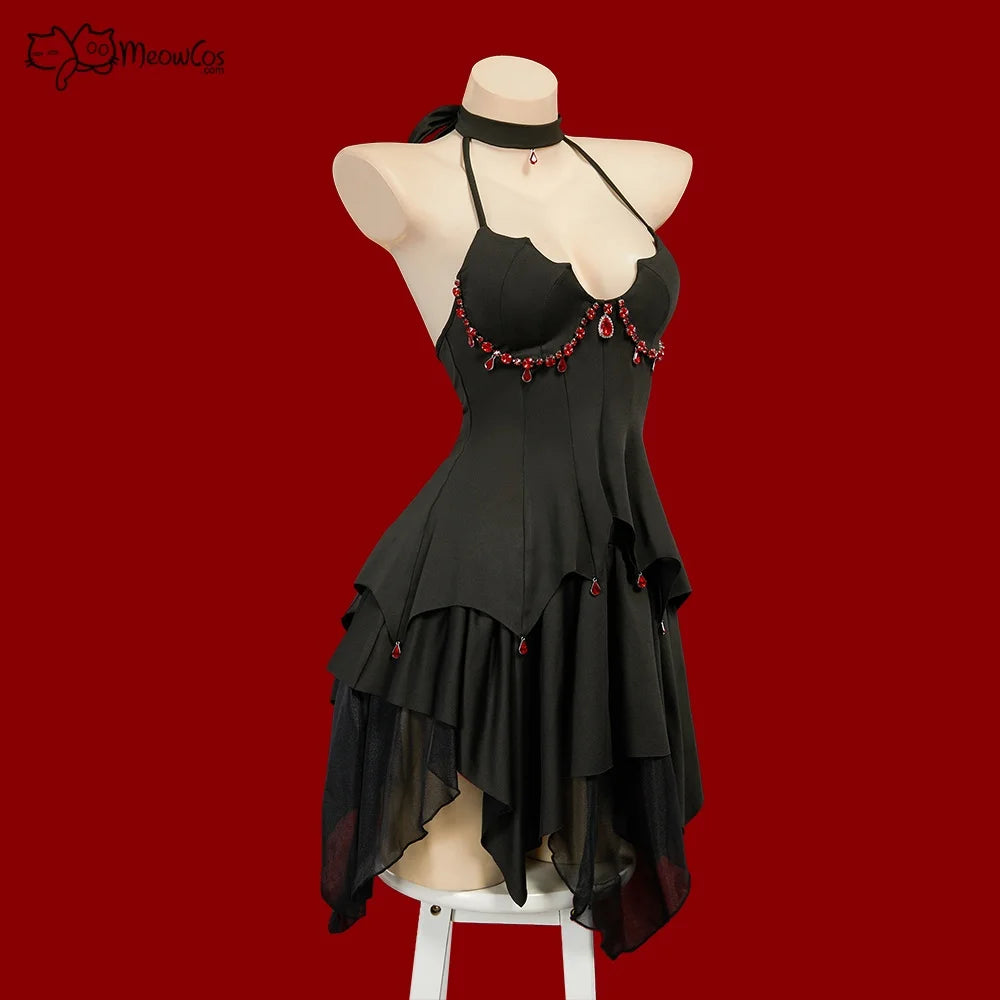 Women's Alternative Asymmetrical Halter Top And Ruffle Skirt Coordinate Set With Matching Accessories