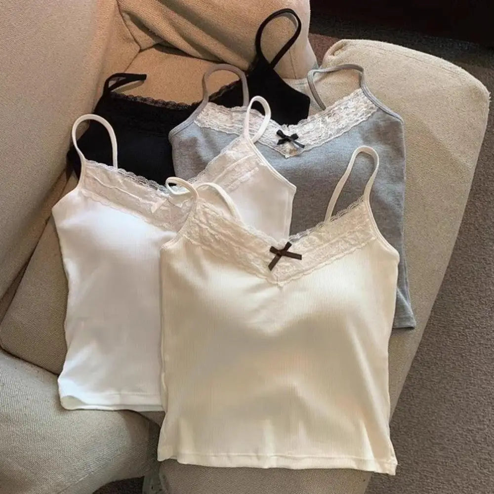 Minimalist Spaghetti Strap Knit Tank Top with Low Back Slim Everyday Fit