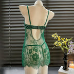 Emerald Green Sheer Floral Lace Mini Dress with Defined Cups