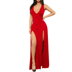Deep V Maxi Dress With High Slit And Sculpted Fit