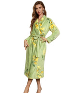 Plush Floral Print Flannel Wrap Robe with Pockets and Matching Belt