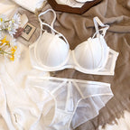 Chartreuse Strappy Cutout Underwire Bra and Sheer Mesh Panty Set