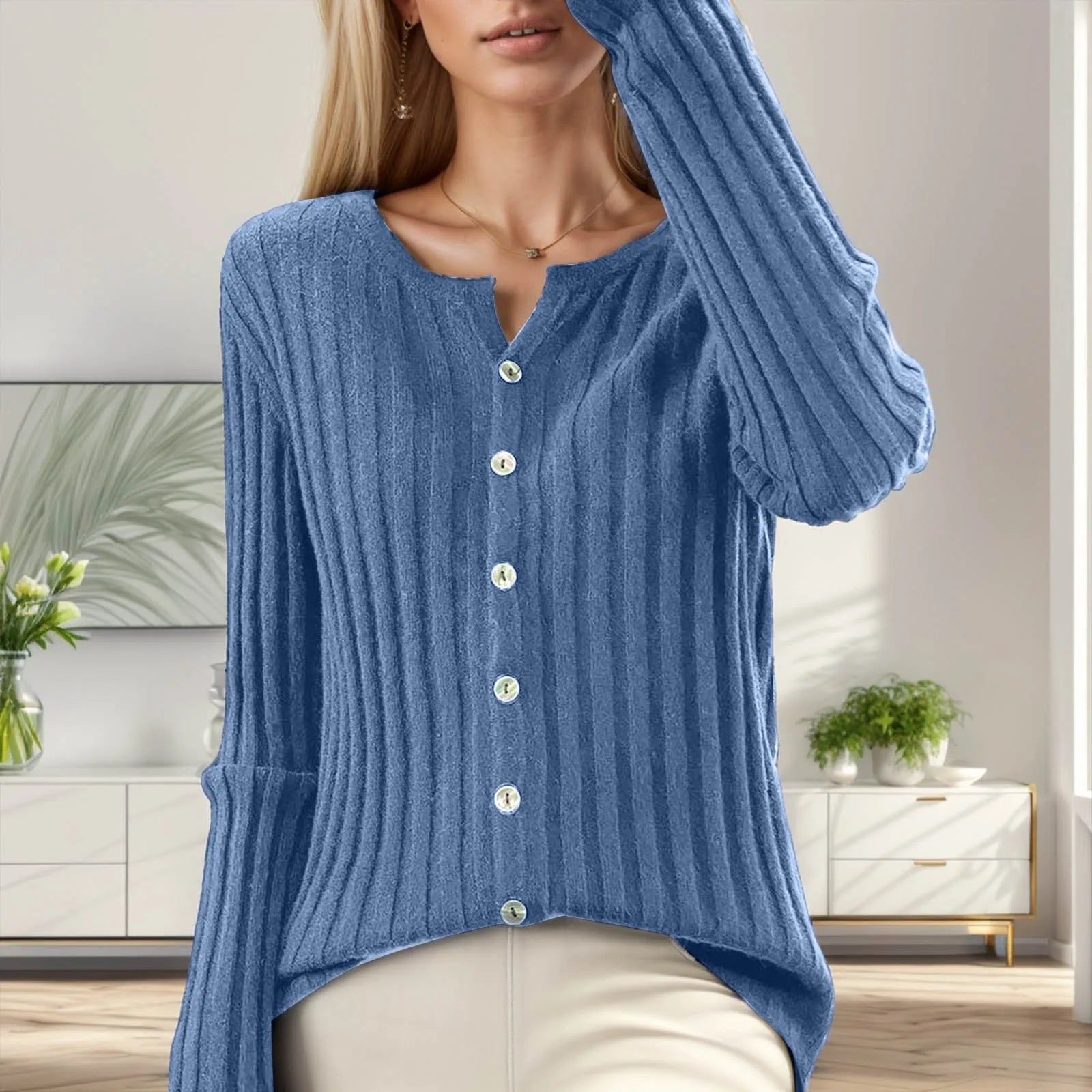 Women's Ribbed Button Front Relaxed Knit Contemporary Sweater Cardigan Top