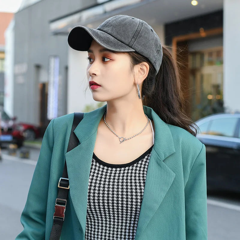 Washed Ponytail Baseball Cap Adjustable Curved Brim Casual Streetwear Outdoor Hat