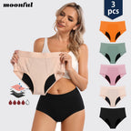 Three-Piece High-Waisted Absorbent Brief Set in Solid Tones