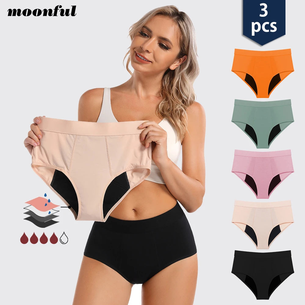 Three-Piece High-Waisted Absorbent Brief Set in Solid Tones