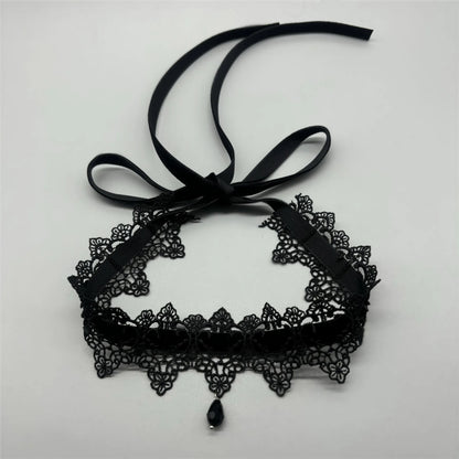 Vintage Gothic Lace Choker Necklace With Ornamental Pendant and Dark Feminine Detailing