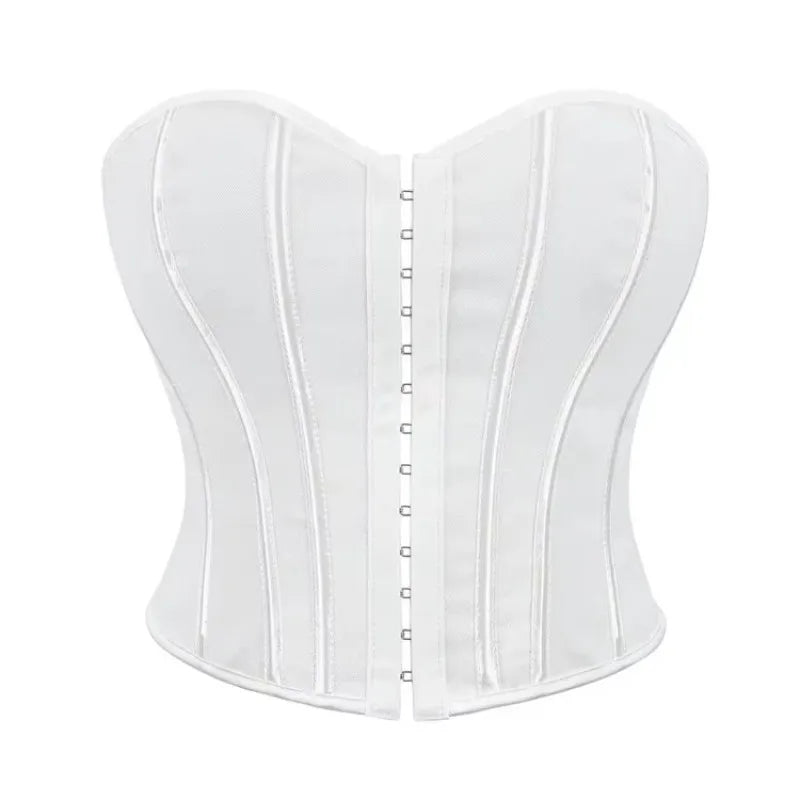 Bold Two-Tone Strapless Corset Top with Front Hook Closure and Defined Boning