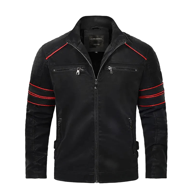 Men's Stand Collar Faux Leather Moto Jacket with Modern Streetwear Biker Styling