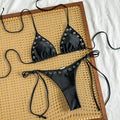 Sleek Black Triangle String Bikini with Metallic Rivet Hardware