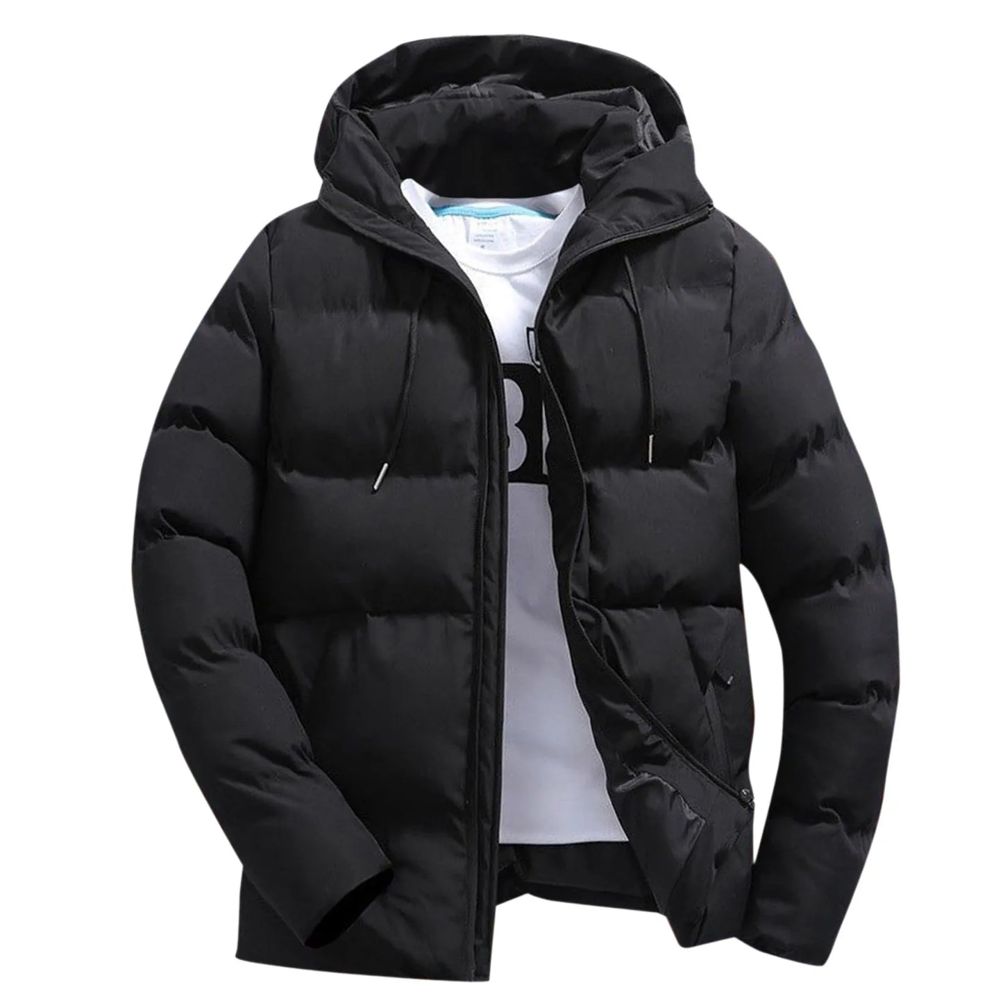 Men's Hooded Quilted Puffer Jacket with Relaxed Fit for Everyday Winter Streetwear