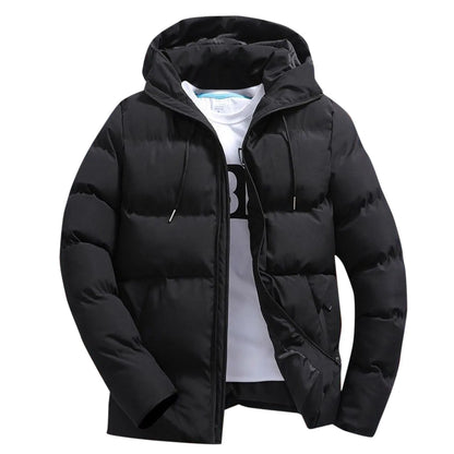 Men's Hooded Quilted Puffer Jacket with Relaxed Fit for Everyday Winter Streetwear