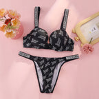 Rhinestone Statement Strap Push-Up Bra and Matching Crystal Thong Set