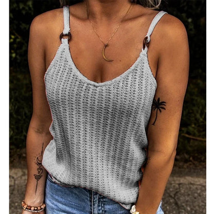 Relaxed Knit Tank Top with Thin Straps Square Neck Contemporary Casual Style