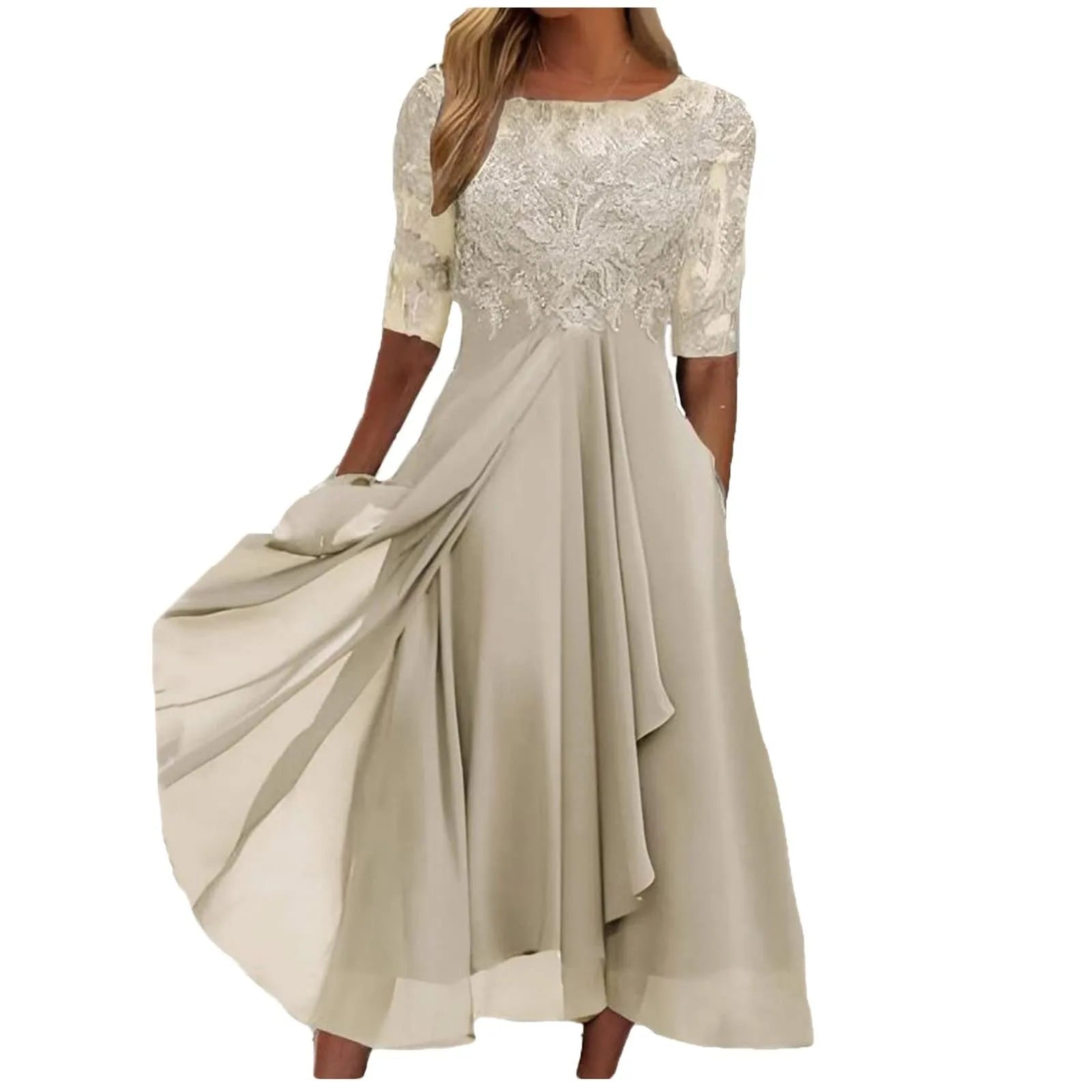 Flowing Embellished Midi Dress With Layered Chiffon Movement
