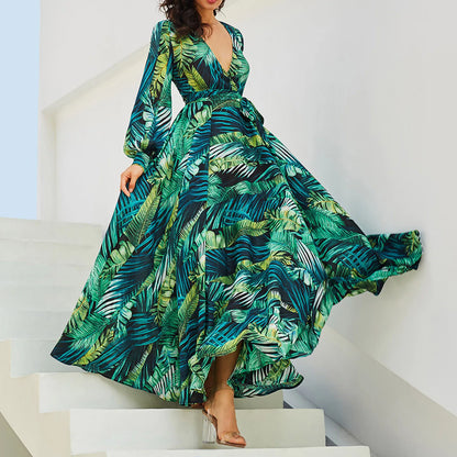 Flowing Tropical Print Bohemian Alternative Fashion Maxi Dress
