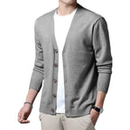 Men's V Neck Button Front Cardigan with Lightweight Ribbed Knit Construction