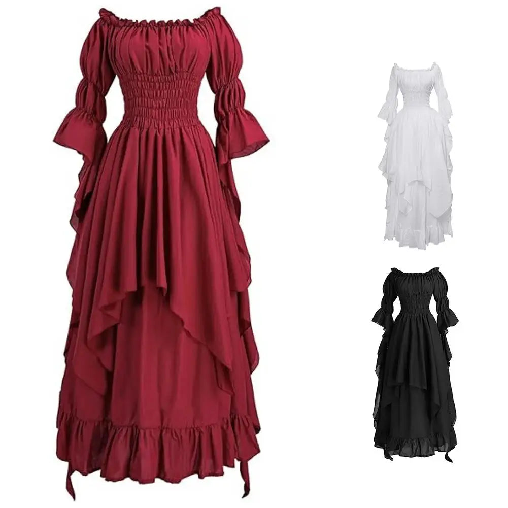 Romantic Gothic Ruffle Maxi Dress with Vintage Alternative Fashion Silhouette