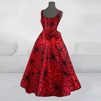 Halloween Skeleton Ribcage Print Flared Swing Dress with Waist Bow