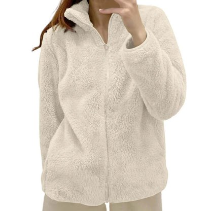 Women's Plush Polar Fleece Zip Jacket with Relaxed Streetwear Layering Fit