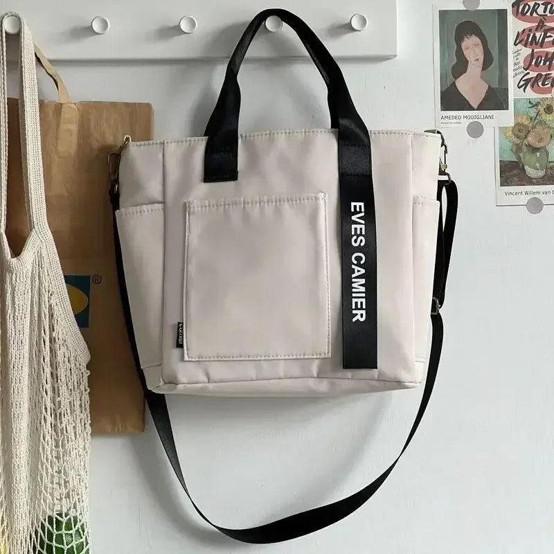 Large Capacity Nylon Tote Bag with Utility Pockets Casual Everyday Design