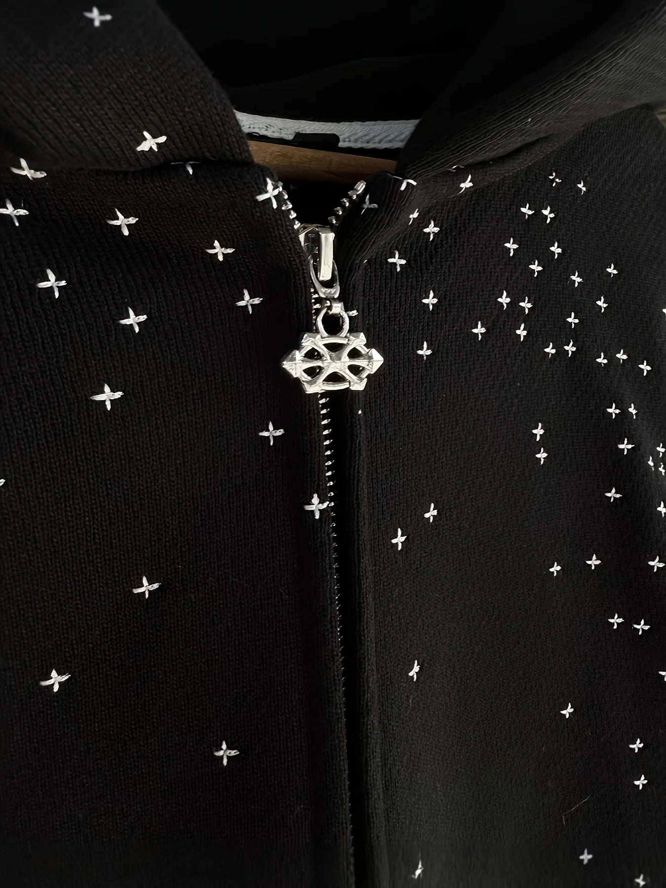 Oversized Rhinestone Graphic Zip-Up Hoodie with Streetwear Inspired Design