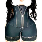 High-Waisted Underbust Shaping Short with Corset-Style Front and Lace Hem