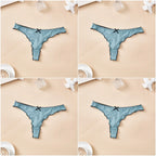 4-Piece Women’s Cotton Low-Rise Thong Panties Set with T-Back Silhouette, Decorative Bow Detail and Assorted Solid Colors